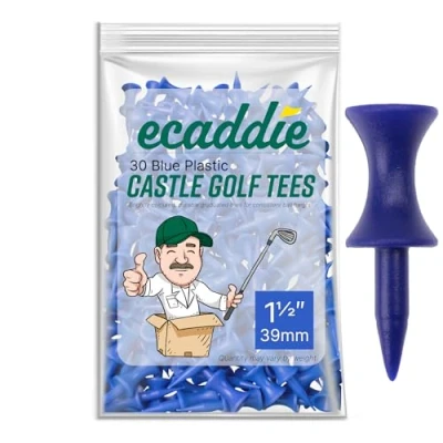 Image of ECADDIE Blue 39mm Plastic Castle Graduated Golf Tees (30 Pack)