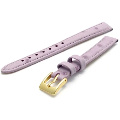 Image of Ladies Genuine Leather Watch Strap Band Ostrich Grain 12mm Lilac with Gilt (Gold Colour) Buckle WH112g