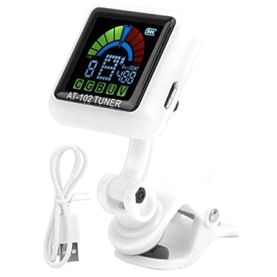 Image of Clip on Guitar Tuner, USB Rechargeable Tuner for Violin Ukulele AT‑102 with Color Screen(AT 102 White)