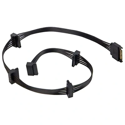 Image of YieJoya Hard Disk 15PIN Sata Cable, Male 15 Pin to Female 5 Serial Cord Splitter Cable Apply for HDD, SSD, Optical Drives