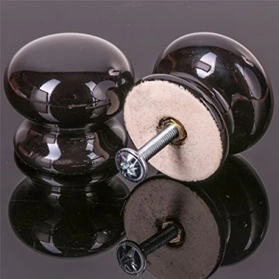 Image of 2X Black Ceramic 35mm Drawer Knob Cupboard Door Handle Bathroom/Bedroom/Kitchen