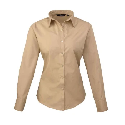 Image of Premier Womens/Ladies Long Sleeved Shirt (Khaki) Size 26 UK