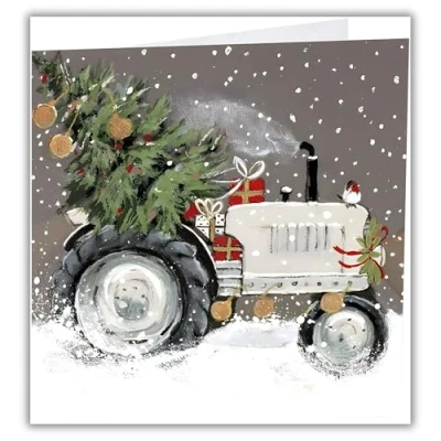 Image of Shelter Charity Christmas Cards Pack of 6 Robin and Snowy Tractor Artistic Festive Design Made in the UK Eco Friendly