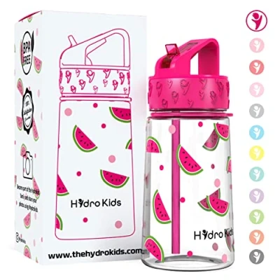 Image of HydroKids Water Bottle with Straw 400ml BPA Free Kids Bottles for School Travel Sports Leakproof Childrens Drink Girls Boys Childs