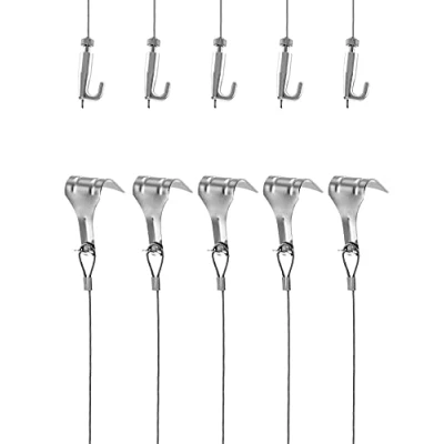 Image of QWORK Picture Hanging Wire Kit, 2m x Ø1.5mm Stainless Steel with Adjustable Hook and Rail Moulding Hook, Hold Up to 40 KG (5 pcs)