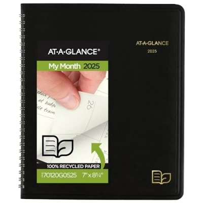 Image of AT A GLANCE 2025 Planner, Monthly, 7&quot; x 8 3/4&quot;, Medium, Recycled, Black (70120G0525)