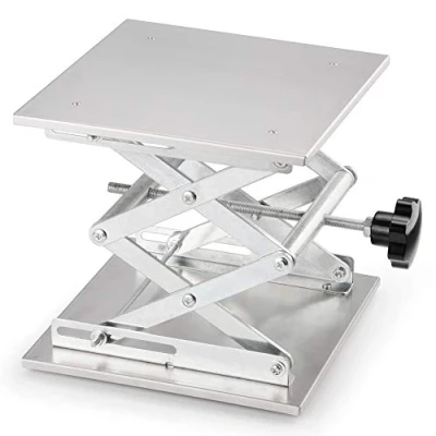 Image of stonylab Lab Scissors Jack, 10 x inch 250 250mm Stainless Steel Laboratory Support Jack Platform Lift Stand Table, Expandable Height Range from 100 mm to 370 mm, Weight 20 KG