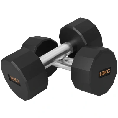 Image of SPORTNOW Dumbbells Set, Hand Weights Pair with 12 Sided Shape and Non Slip Grip for Men Women Home Gym Workout, 2 x 10kg