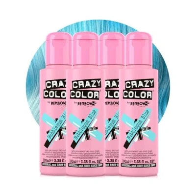 Image of Crazy Color Pastel Bubblegum Blue Semi Permanent 4 Pack Quad Hair Dye. Highly Pigmented Pale Conditioning &amp; Oil Nourishing Vegan Formula No Bleach or Ammonia 400ml