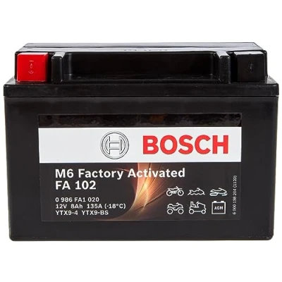 Image of Bosch FA102 AGM Motorcycle Battery 12V 120A 8Ah Suitable for Motorcycles, Motorbikes, Enduros, Scooters, Quads, Jet Skis Compatible M6010, BTX9 BS,
