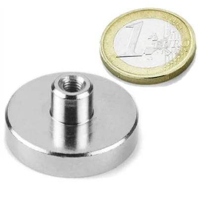 Image of 2 x Neodymium NdFeB Pot Magnets Ø 32 mm with Threaded Hole M5 holds 35 kg pieces