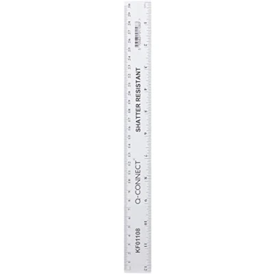 Image of Q Connect Ruler Shatterproof 300mm Clear (Inches on one side and cm/mm the other)