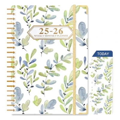 Image of Ksriylm 2025 Diary week to View, Planner with Monthly Weekly Academic from Jul.25 Jun.26,21.5 * 16 1.5cm Hardcover, Back Pocket, Twin wrie Binding,Flower