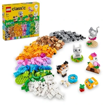 Image of LEGO Classic Creative Pets, Brick Box Set with Animal Building Toys for 5 Plus Year Old Girls &amp; Boys Toy Dog, Cat, Rabbit, Hamster and Bird Figures, Gift Kids 11034