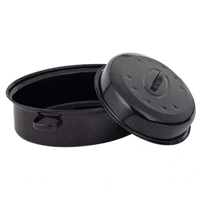Image of Russell Hobbs BW07215 Self Basting Roaster 38 cm Enamel Oval Roasting Pot with Lid, Large Steel Casserole Dish, Dutch Oven, Easy Clean, For Roast Chicken, Beef, Stew, Dishwasher Safe, Black