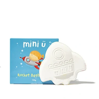 Image of Mini U Rocket Bath Bomb, Fizzer with Shea Butter to Moisturise, Vegan &amp; Cruelty Free, White, Red Yellow Flame Tail