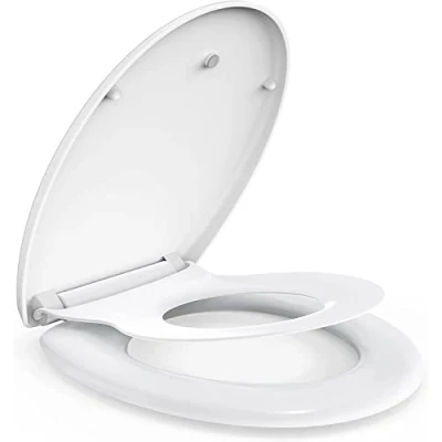 Image of Toilet Seat, MUJIUSHI Slow Close 2 in 1 Family Seat with Built Potty Training Child Detachable Magnetic Kids Cover, Standard O Form Lid for Toddlers &amp; Adults