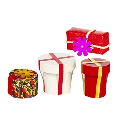 Image of Melody Jane Dolls House 4 Gift Boxes &amp; Wrapped Present Christmas Birthday 1:12 Accessory