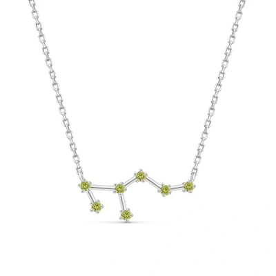 Image of Amberta Women 925 Sterling Silver Constellation Necklace with Cubic Zirconia Birthstone Zodiac CZ: Sign Leo Simulated Peridot