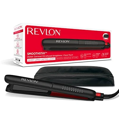 Image of Revlon Smoothstay Coconut Oil Infused Hair Straightener (25mm Triple Coated Ceramic Plates, Floating Plates with Rounded Edges, Customizable Temperature up to 235C) RVST2211P