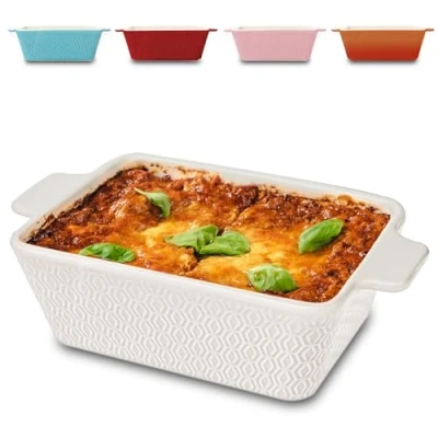 Image of Ceramic Casserole Dish 21cm Large Baking for Lasagne, Tiramisu Non stick Rectangular Bakeware Extra High Edge Oven Safe Dishwasher White