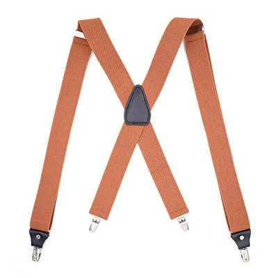 Image of PlayCool WannGe Mens Suspenders Adjustable Elastic Heavy Duty 1.4 Inch Wide X Shape 4 Strong Clips Suspender Braces Camel