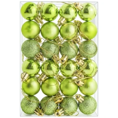 Image of 24 Pieces 30 mm Christmas Balls Decoration Shatterproof Tree Baubles Mini Hanging Ball for Holiday Wedding Party Decoration, Green
