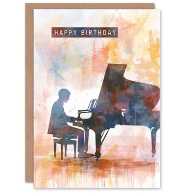 Image of Artery8 Pianist Playing Piano Musician Music Watercolour Blank For Him Or Her Art Birthday Card