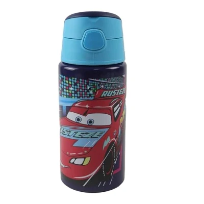 Image of OM SUPPLIES Cars Characters Reusable Aluminium Sports Bottle 500ml Holiday, Back to School Water Drinking Kids Lunch Children (Cars 1)