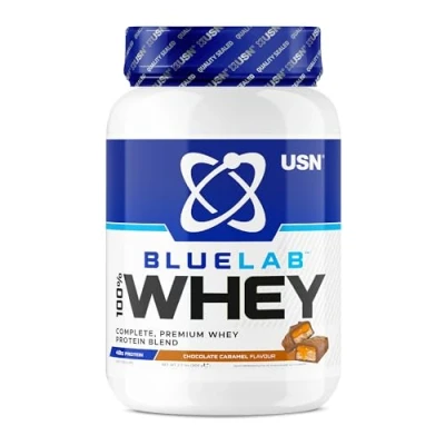 Image of USN Blue Lab Whey Protein Powder: Chocolate Caramel 908g Post Workout Isolate Muscle Building Powder Supplement With Added BCAAs