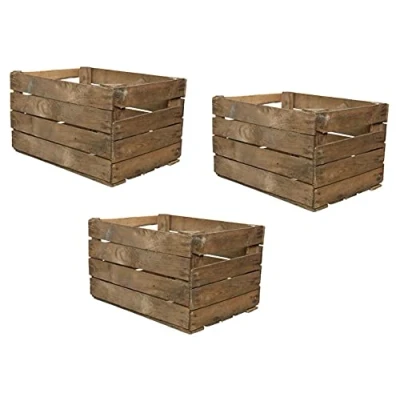 Image of 3x Used Apple Crates Wooden Basic Grade Authentic Rustic