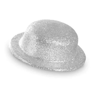 Image of WIDMANN 28042 Glitter Bowler Hat Adult Unisex, Birthday Party, New Year, Brazilian Carnival, Silver Color