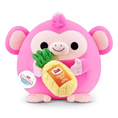 Image of Snackles Series 2 Wave 2, Snack Swap, Monkey, 50 cm Cuddly Squishy Comfort Plush with License Brand Accessory (Monkey, Dole Pineapple)