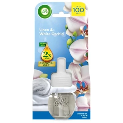 Image of Air Wick Linen &amp; White Orchid Liquid Electrical Single Refills 1x19ml, Lasting for up to 100 days, Freshener
