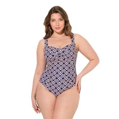 Image of Ulla Popken Women&#039;s Badeanzug, Drapiert, Softcups, Recycelt One Piece Swimsuit, Navy, 24