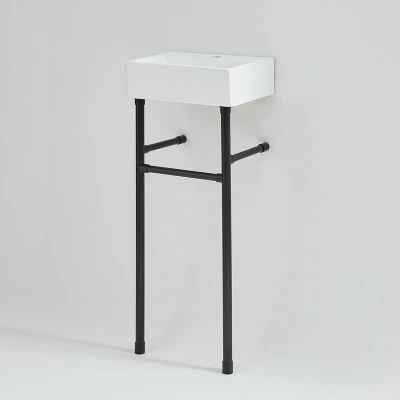 Image of Milano Elswick White Ceramic 1 Tap Hole Bathroom Basin Sink Black Washstand 360mm x 250mm