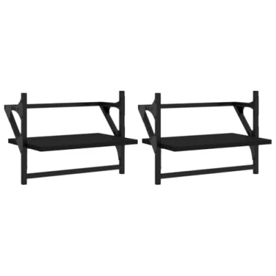 Image of vidaXL Wall Mounted Shelves with Bars Pair of Engineered Wood Floating Shelves, Modern Minimalist Design for Living Room Black, 40x25x30 cm