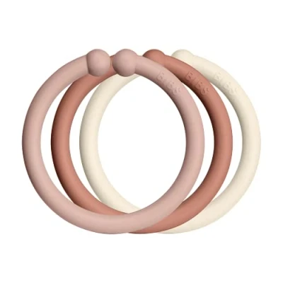 Image of BIBS Loops 12 Pack Baby Links, BPA Free, Food Safe Polypropylene, Blush/Woodchuck/Ivory