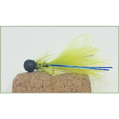 Image of 6 Pack of Booby Olive Blue Flash Damsel, Fishing Flies, fly fishing, size 10 hook