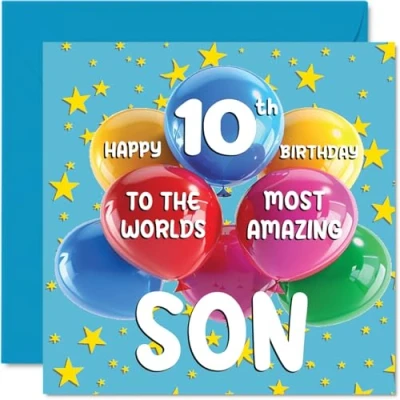 Image of 10th Son Birthday Card World&#039;s Most Amazing Happy for from Mum Dad, 145mm x Age 10 Ten Greeting Cards