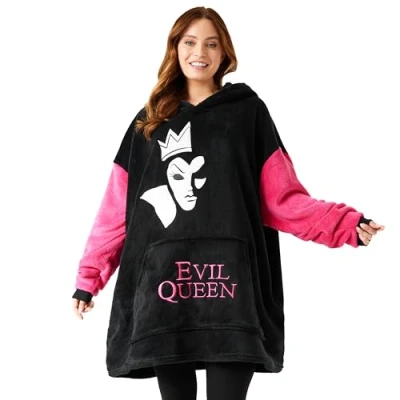 Image of Disney Fleece Hoodie for Adults and Teenagers Oversized Hooded Poncho One Size Stitch Gifts (Black Evil Queen)