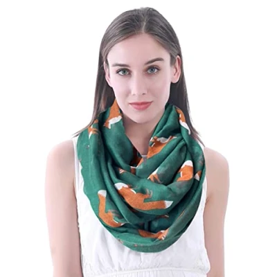 Image of Lina &amp; Lily Fox Print Lightweight Snood Scarf (Green)