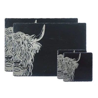 Image of The Just Slate Company Highland Cow Coaster &amp; Placemat Set