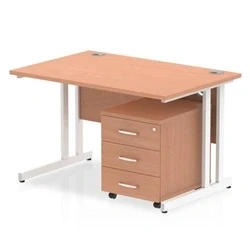 Image of Impulse 1200x800mm Desk Beech Top White Cantilever Leg and Mobile Ped