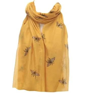 Image of Women&#039;s Glitter Bumble Bee Print Ladies Scarf Lightweight Fashion Wrap (Bee Mustard)