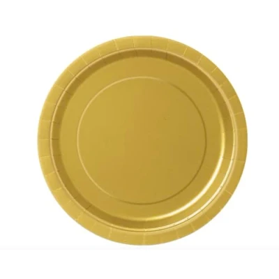 Image of Solid Gold Round Paper Dinner Plates (22cm) 8 Count Sturdy &amp; Elegant for Parties and Events