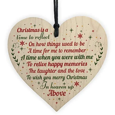 Image of RED OCEAN Handmade Memorial Christmas Decoration For Mum Dad Nan Grandad Hanging Wooden Heart Tree Bauble Keepsake