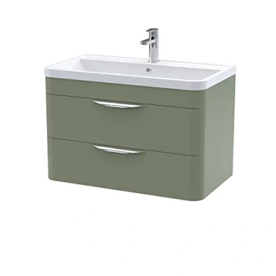 Image of Balterley Wall Hung 2 Drawer Vanity Unit with Ceramic Basin 800mm Satin Green