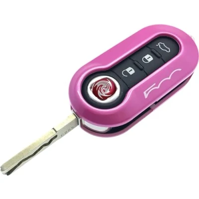 Image of Nordecco Fiat 500 Key Case Cover Fits For 500C 500L Abarth Grande Punto Brava Panda Stilo Linea 3 Button Flip (Fuchsia)