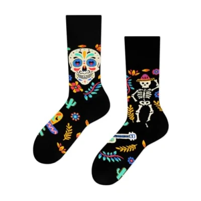 Image of Ro Rox Gothic Socks Skeleton Skull Bat Pumpkin Voodoo Halloween Unisex, Black &amp; Champagne, One Size